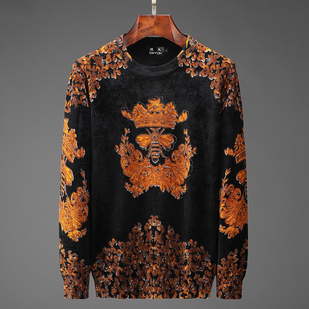 

2021 New Outono Inverno Camisola De Malha Pulver Quente Cashmere l Flor Coroa Malhas Coreano Jumper Para o Sexo Masculino Sjl8, Black