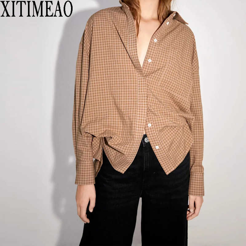 

ZA Spring Autumn Women Retro Printing Simple Style Loose Long Sleeve Shirt Casual Chic Tops XITIMEAO 210602, As picture