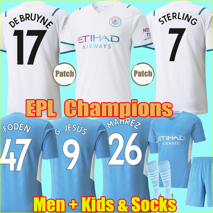

2021 manchester Soccer jersey G. JESUS MAN CITY STERLING FERRAN DE BRUYNE FODEN RUBEN MENDY MAHREZ 2022 football shirts camiseta men kids kit uniforms maillot, Home+patch