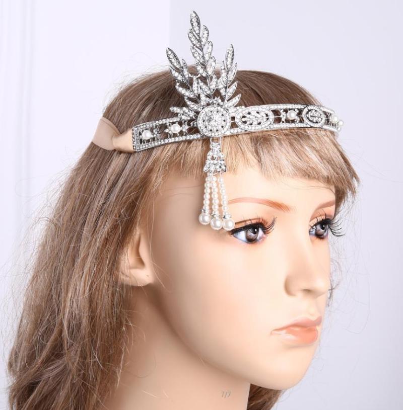 

Earrings & Necklace Vintage Pearl Crystal Dress Accessories Hand Jewelry Ring Chain Prom Headdress Wedding Bridal Tiaras And Crowns N070, Silver