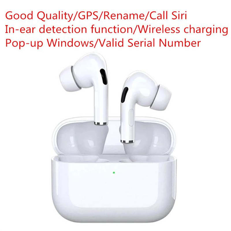 

HIGH QUALITY AirPods Pro Wirless Earphones real serial NO. Metal Hinge cases Rename GPS Wireless Charging Bluetooth Headphones with In-Ear Detection, White