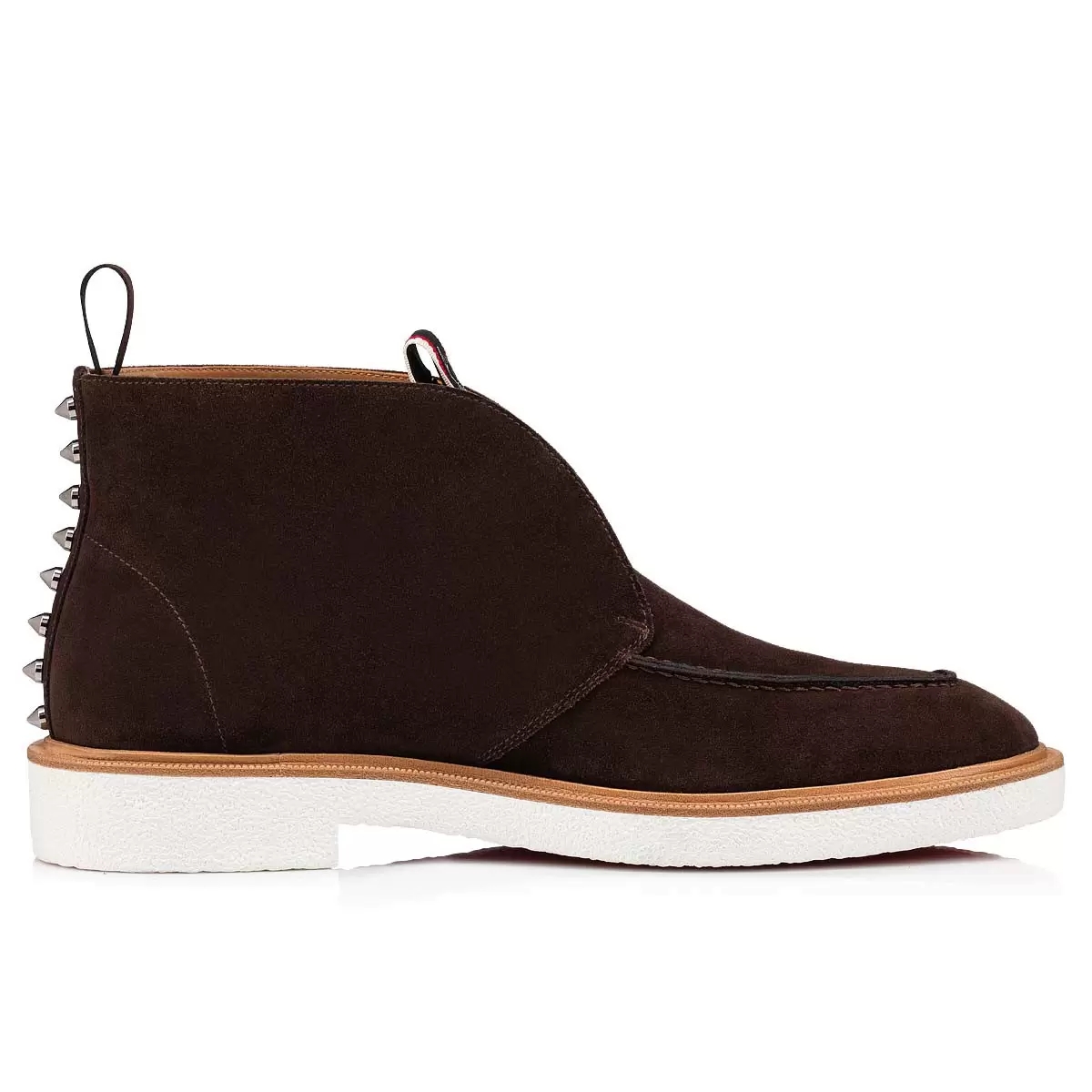 

Winter Men's Ankle boot Melon Spikes Low Heel Red Sole Shoes Calfskin Laine Bouclette Black Elastic Panel Round Toe Rivets Luxury Platf