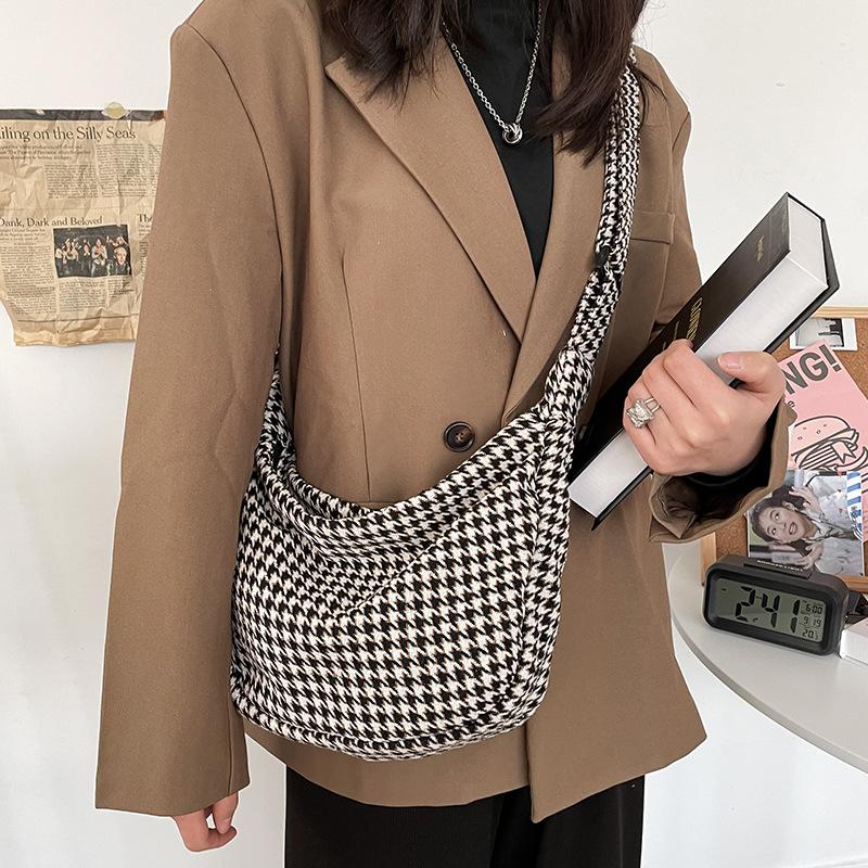 

Casual Canvas Crossbody Houndstooth Dumplings Bags For Women 2021 Designer Shoulder Messenger Bag Female Handbags and Purses