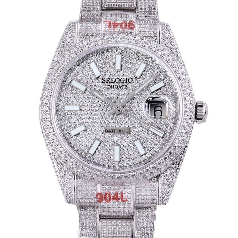 

Fashion Full Diamond Mens Watches 41mm Automatic Mechanical Watch Sapphire Mirror Stainless Steel Strap Waterproof Design Arabic Numerals Mo, Slivery;brown