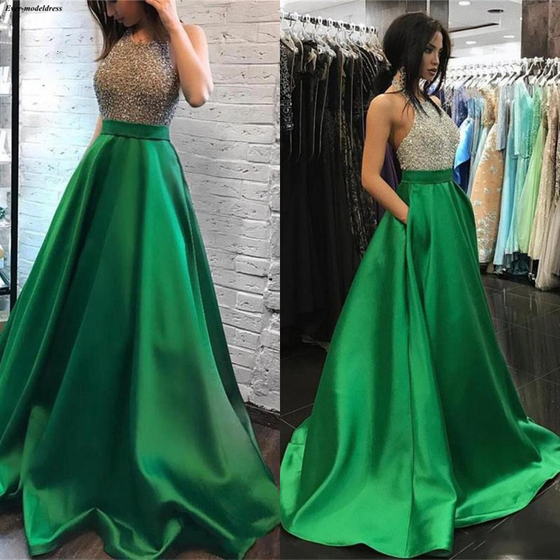 

2021 New Fashion Green Evening Es with Pockets Halter Beaded Crystals A-line Arabic Dubai Prom Occasion Gowns Abendkleider 7z90, Burgundy