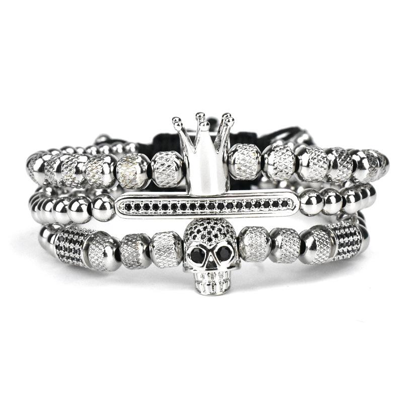 

Charm Bracelets 2021 European And American Retro Crown Ghost Woven Bracelet Roman Letter Stainless Steel Skull Set Four Men