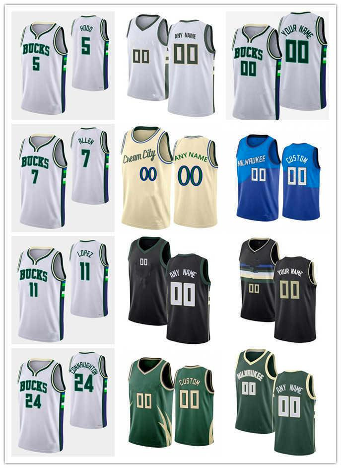 

75th Custom Men Women Youth Milwaukee's Bucks's 24 Pat Connaughton 7 Grayson Allen 5 Rodney Hood 11 Brook Lopez Basketball Jerseys