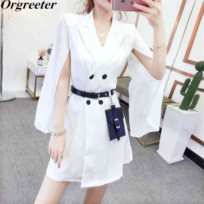 

Summer Temperament Ladies Souble-breasted Cloak shawl Sleeve Mini Blazer Dress Female Slim Suit With Free Belt bag 210602, Black