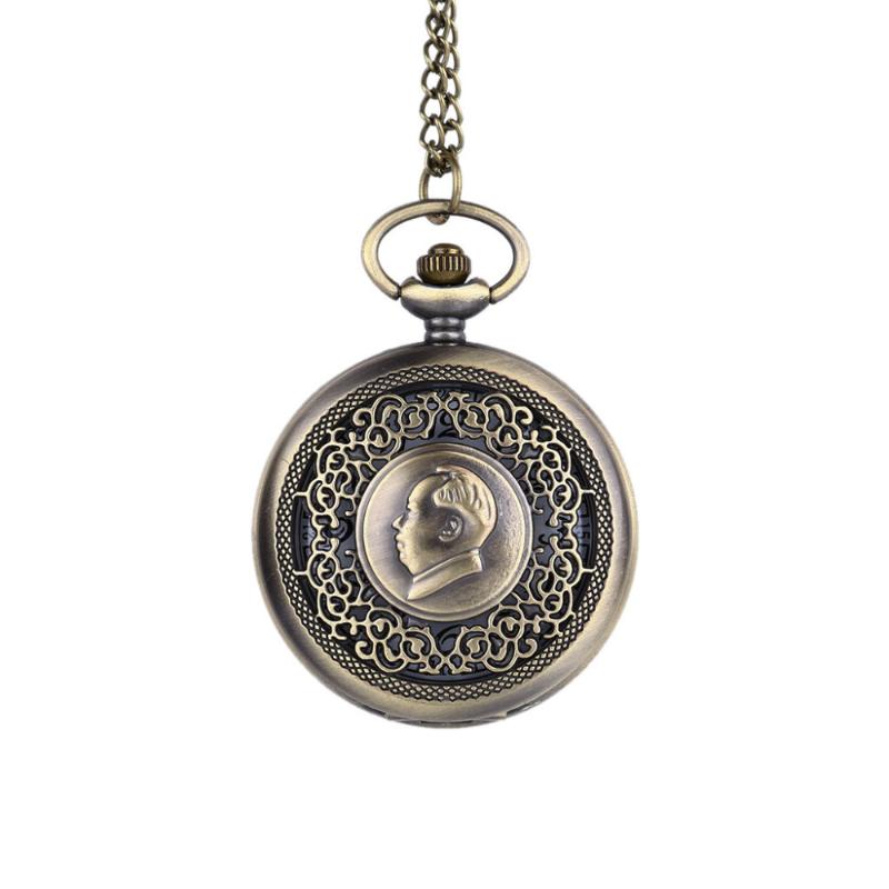

Wristwatches Men's Women Pocket Watch Personality Classic Retro Head Portrait Quartz Punk Guitar Necklace #F, Slivery;brown