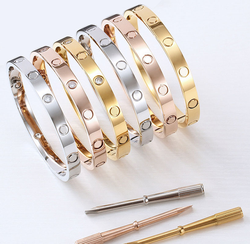 

316L Titanium steel Bangle Love Screw Women Men Couple Lover Bracelets silver rose gold Luxury Designer bracelet Bangles Screwdriver Jewelry Gift with Red Dust Bag