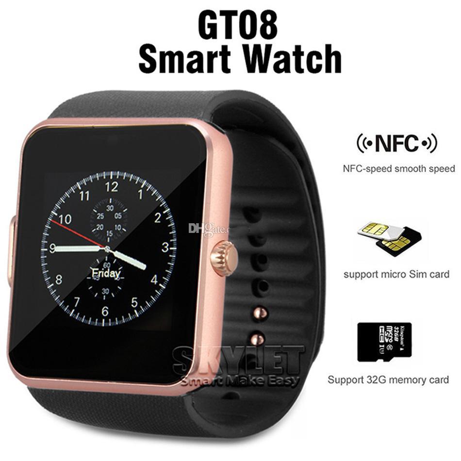 

Factory new model GT08 Bluetooth Smart Watch with SIM Card Slot and NFC Health for Android Samsung and Smartphone Bracelet With Package