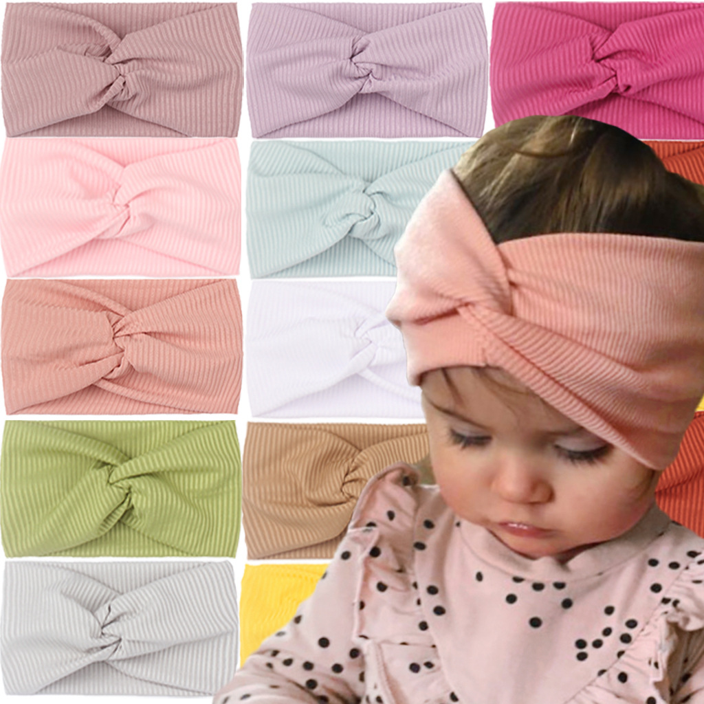 

15812 Europe Baby Girls Turban Wrap Crossed Headband Kids Elastic Hairband Children Bandanas Head Band Hair Accessory 12 Colors, Mixed color