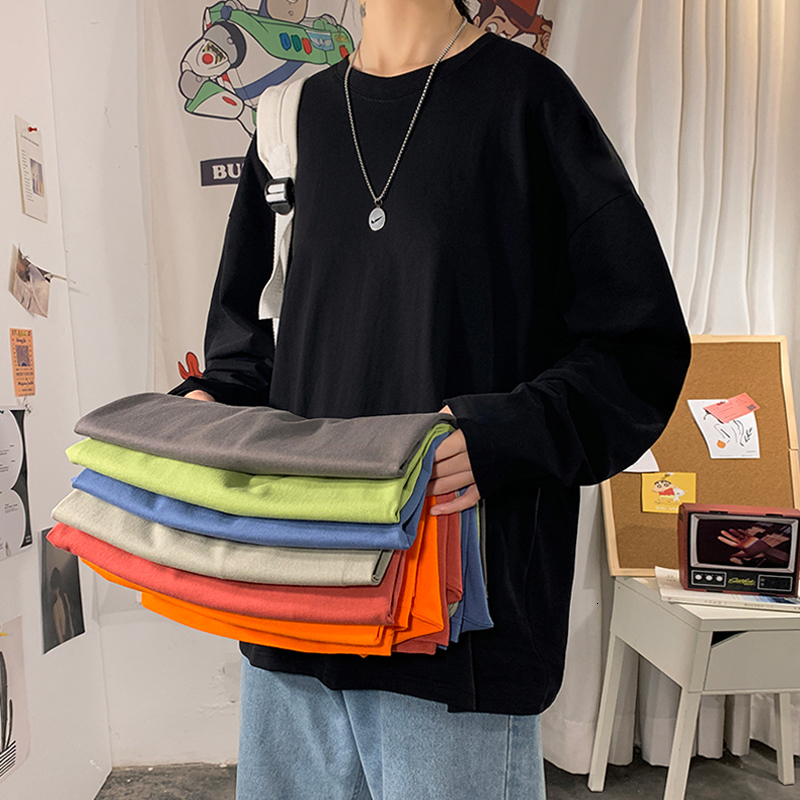 

2021 New Men's Cotton Fashion T-shirt Full Sleeve Mens Spring Tshirts Male Oversized Shirts 5xl Casual t Shirt Tee for Man Streetwear 4hod, Black