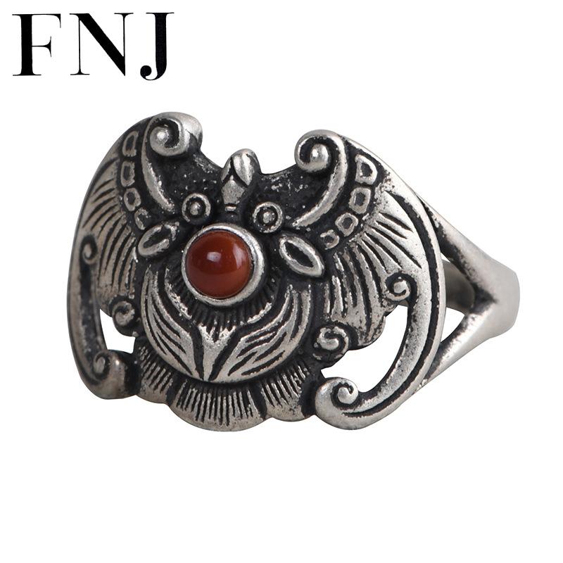 

Cluster Rings FNJ Animal Bat Ring 925 Silver Adjustable Size 100% Original Real S925 Solid For Women Jewelry Red Agate, Golden;silver