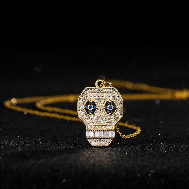 

Chains WENDYFO Fashion Rhinestone Skull Pendant For Women Men Classic Gold Color Zircon Chain Necklaces Female Jewelry NGU-162, Silver