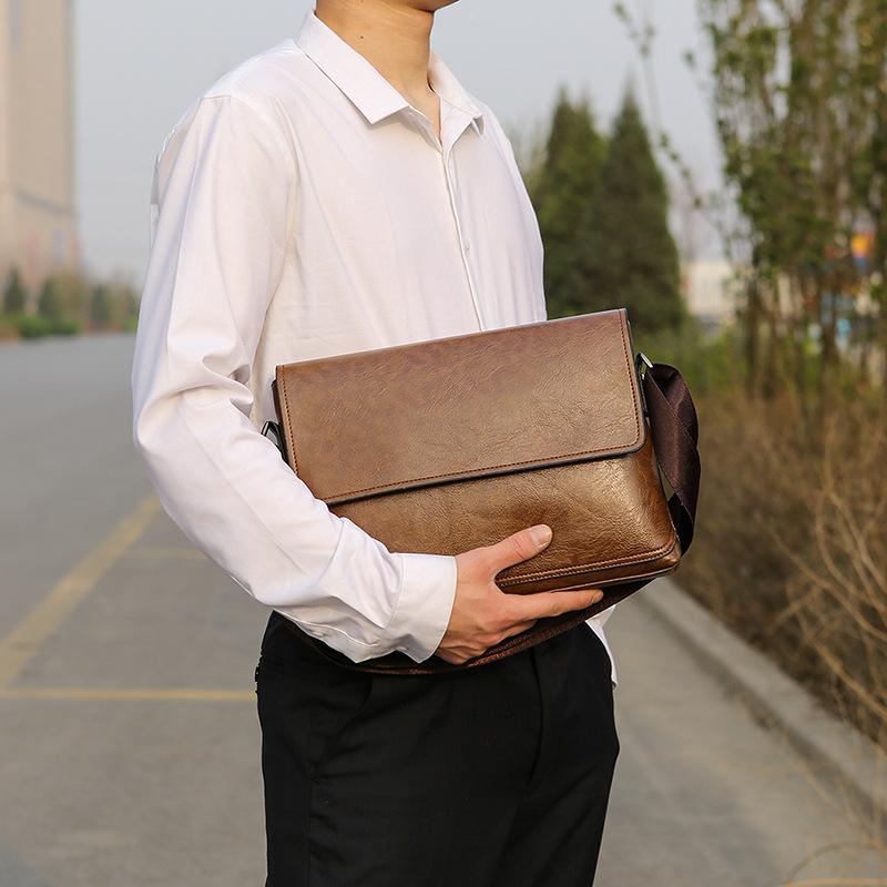 

Briefcases Men's Leather Bag 2022 Business Casual Pu Shoulder Diagonal Cross Multi-function Solid Color Briefcase