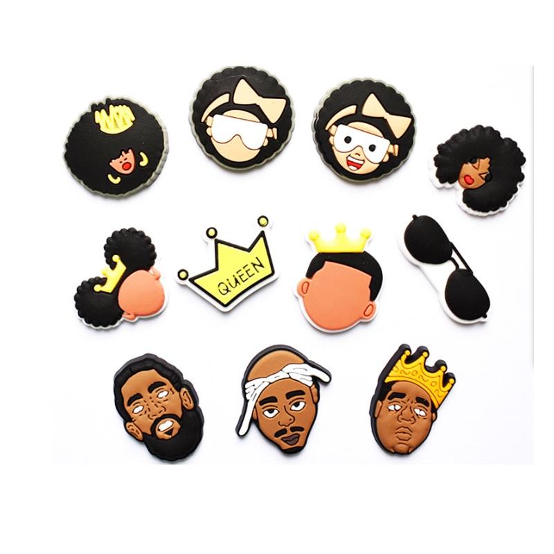 

Black Lovely cartoon PVC Shoe Charms Shoes Buckles Action Figure Fit Bracelets Croc JIBZ S hoe accessories Wristband Boys Gift