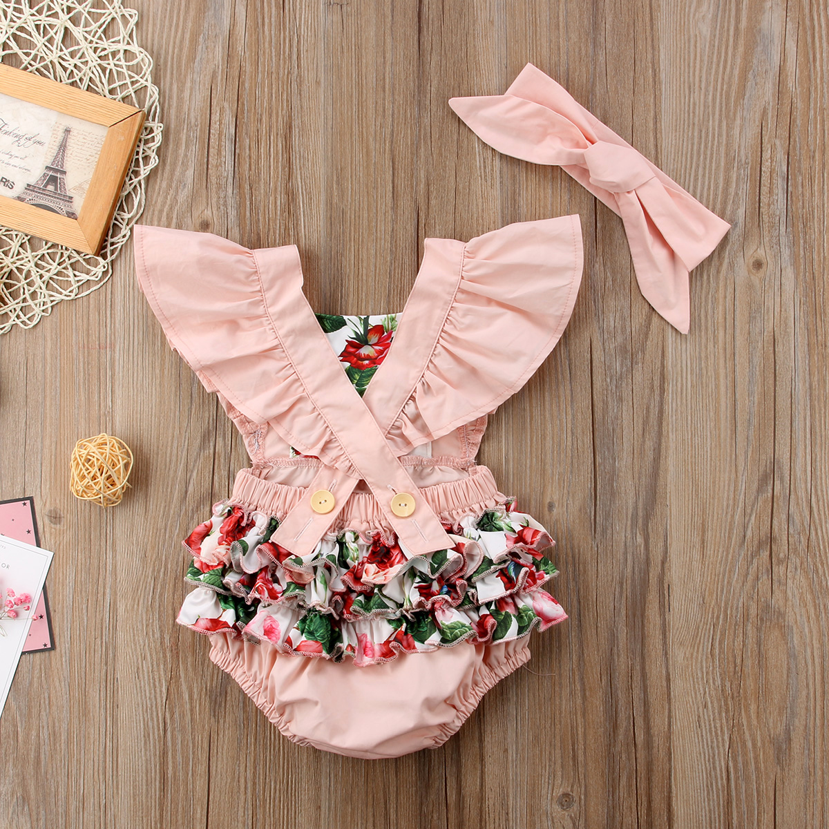

Toddler Newborn Baby Girl Romper Jumpsuit Bodysuit Clothes Headband Outfit Sets, Pink