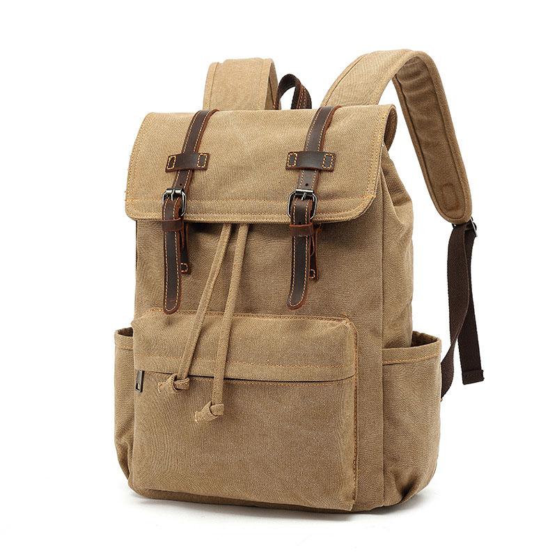 

Vintage Canvas Backpack Mens Travel Leather Rucksack for Laptop Hiking School Bookbag, Black