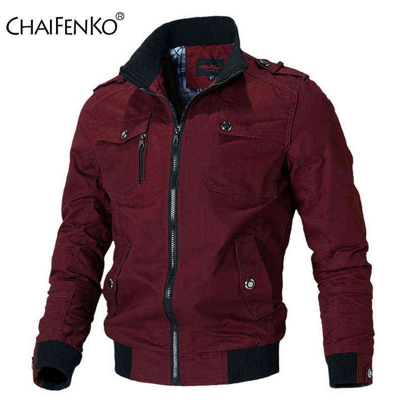 

Bomber Jacket Men Fashion Casual Windbreaker Jacket Coat Men Spring Autumn Outwear Stand Slim Military Jacket Mens 211110, Red