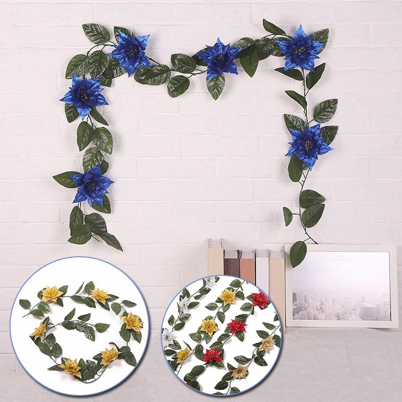 

Artificial Christmas Flower Garland Wreath With Leaf Vine For DIY Home Christmas Tree Hanging Ornament Party Decoration