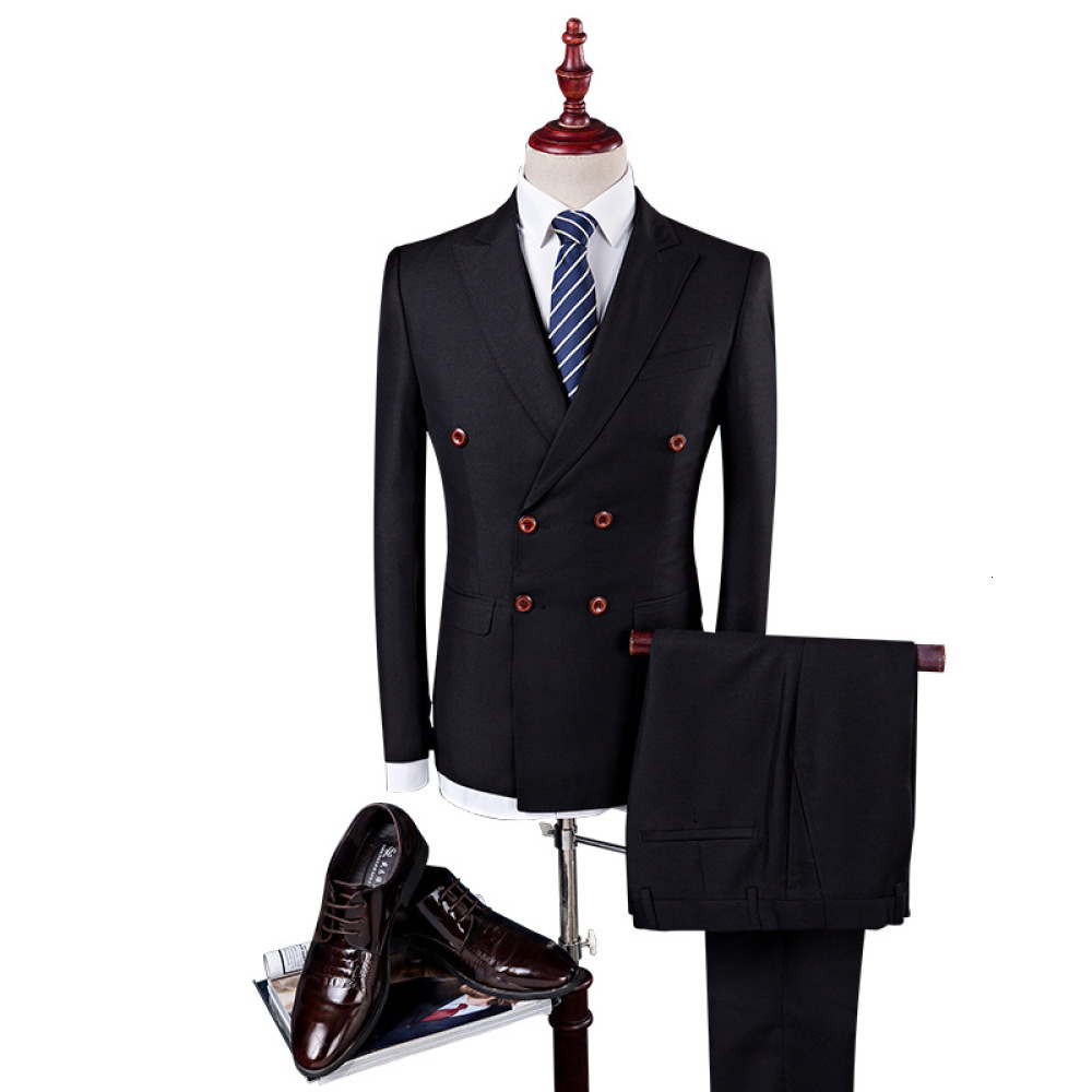 

2021 Autumn Men's 3 Pieces Sets Fashion Boutique Double Breasted Color Slim Fit Business Banquet Suit 6tc6, Blue