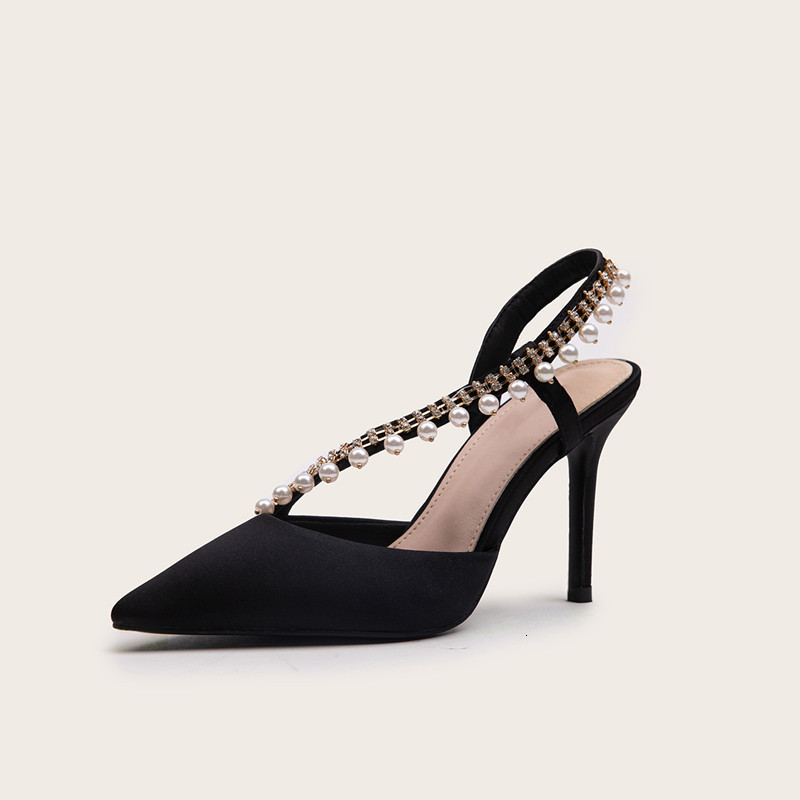 

2021 New Stiletto Heels Slip-on Loafers Summer Women's Shallow Mouth Large Size Suit Beige High Sandals Elastic Ybpm, Black