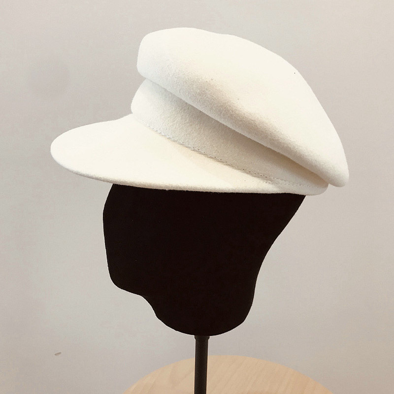 

2021 New 100% White Black Winter Warm Wool for Women Visor Beret Newsboy Cap Girl Ladies Felt Church Hats Cabbie Hat Dwpu