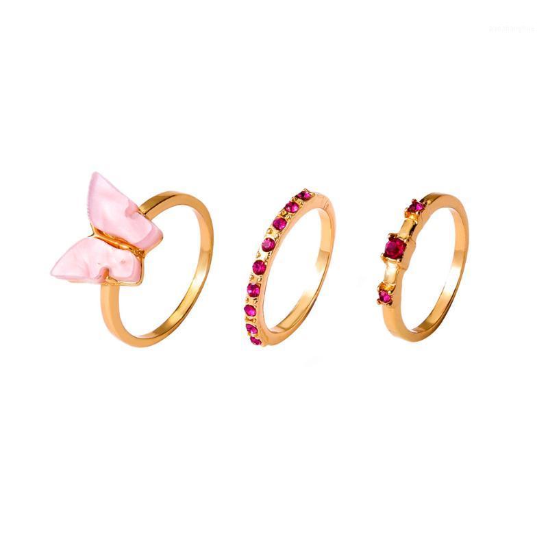 

Wedding Rings 3pcs Women Resin Open Butterfly Purple CZ Simple Banquet Designed For Birthday Gift Girl, Slivery;golden