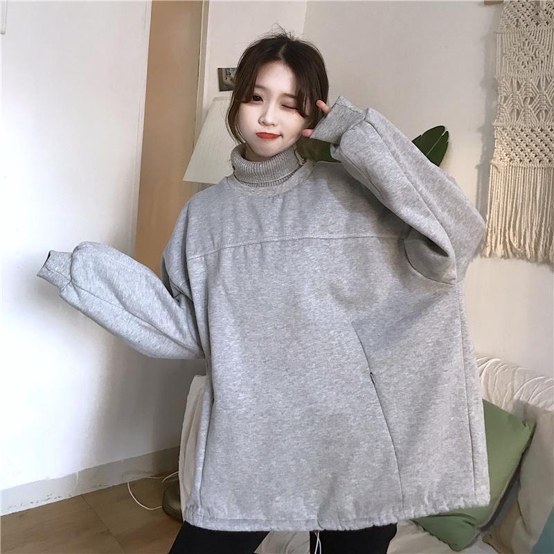 

Women's Hoodies & Sweatshirts Women Tops Turtleneck Patchwork Zippers Clothing Autumn Winter Ulzzang Long Sleeve Pullovers, Black