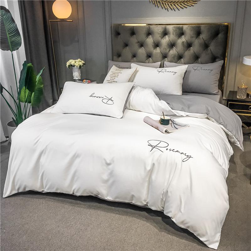 

Simplicity Bed Linen Sheet Pillowcase Solid Color Single Home Duvet Cover Sets AB Side Nordic Style Bedding Set Queen Size, B008-3