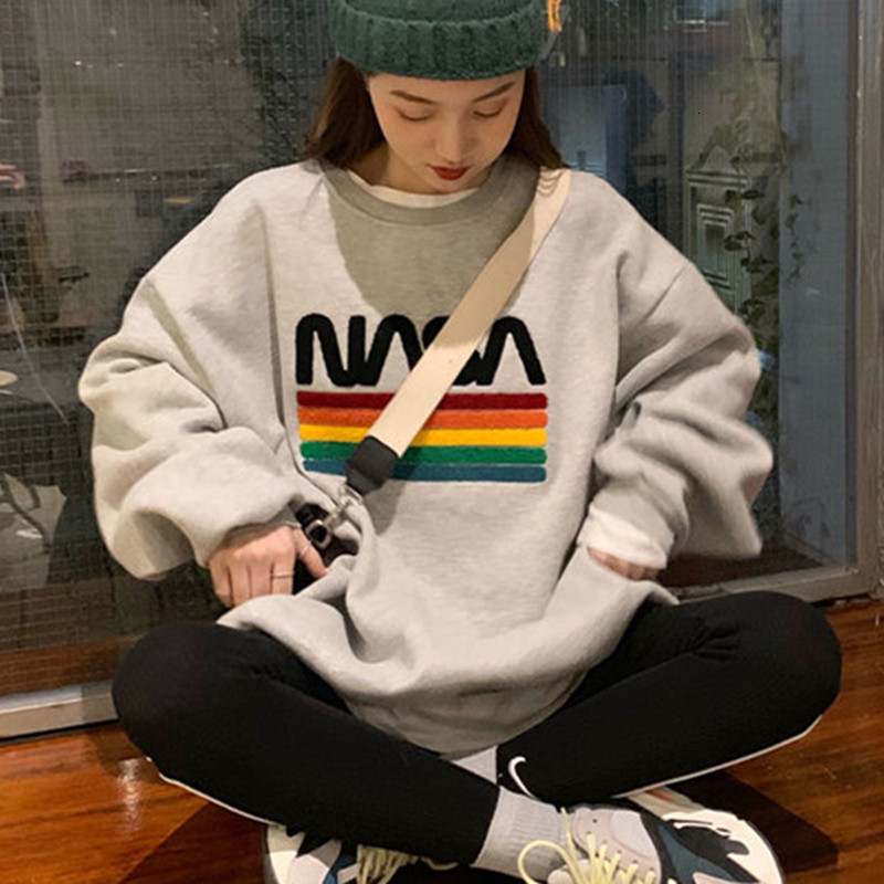 

2021 Gray Colors 3d Embroidered Letters Crewneck Sweatshirt Women Thick Winter Tops for Teens Girls Pullovers New Harajuku Korean Cz15, Red