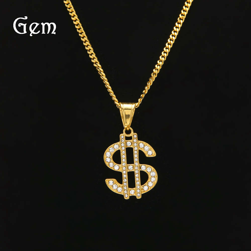 

Hot selling hip hop Fashion Jewelry Gold Plated Diamond Fashion dollar Shaped Pendant