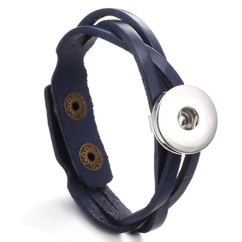 Charm Bracelets 21CM Adjustable Snap Button Bracelet Bangle Leather Retro Handmade Braided Fit 18MM Jewelry-image-711101556