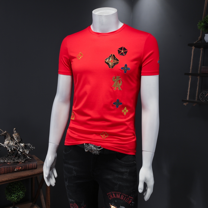 

2022 new men's short-sleeved T-shirt summer clothes tops mercerized cotton solid ribbon letter embroidery print bottoming shirt, Extra amount