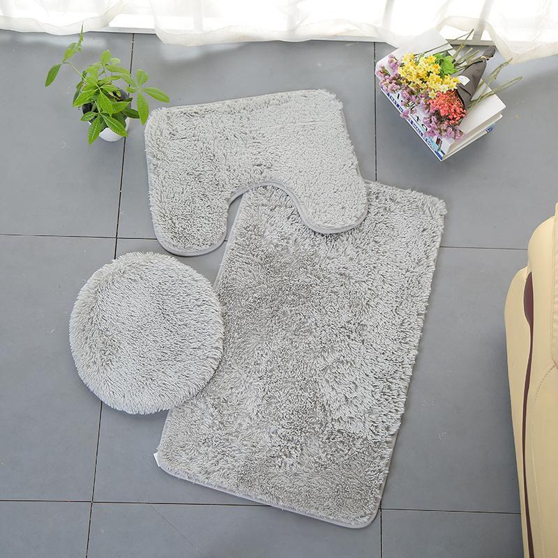 

Cushion/Decorative Pillow Bath Mat 3 Piece Set Solid Color Toilet Cover Foot Pad Non-slip Absorbent Bathroom Door Flannel Soft Bathr Rug Car