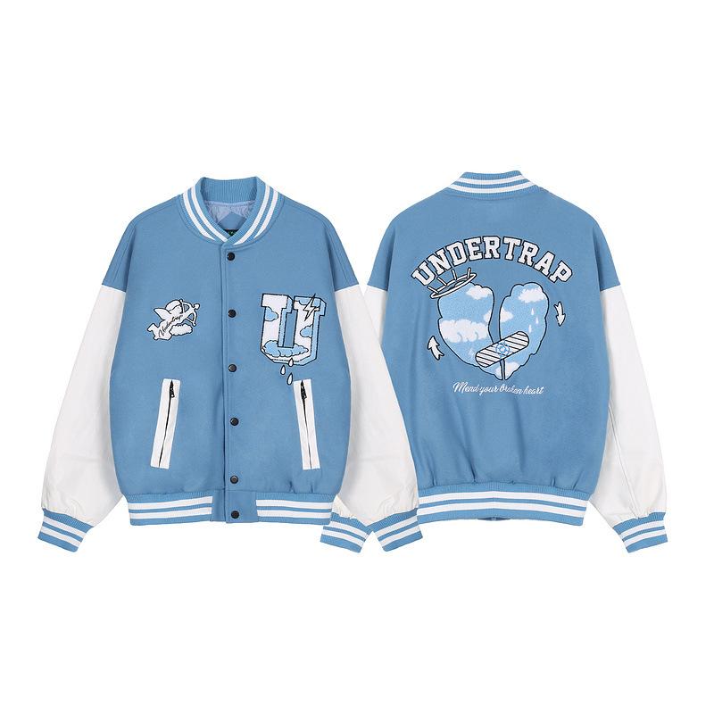 

Men's Vests European And American Fashion Hip Hop Flocking Baseball Jacket Women's Campus Style Street Loose PU Leather Coat, Black