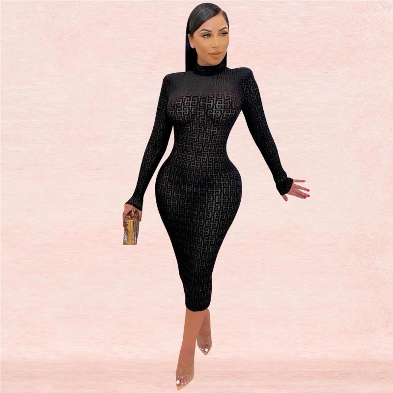 

Casual Dresses Vavcy 2021 Autumn Thin Sexy Party Dress Midi, Black;gray