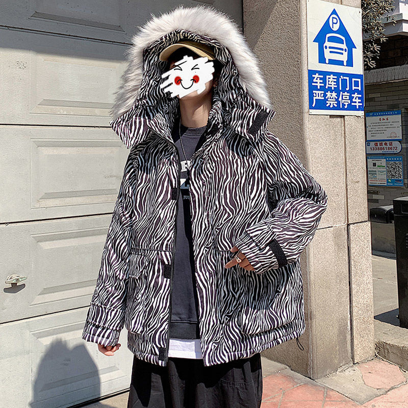 

2021 New Winter Thick Striped Jacket Men's Parka Warm Fashion Retro Fur Collar Hooded Men Loose Korean Casual Short Coat Mens -5xl 3zsd, As shown in figure