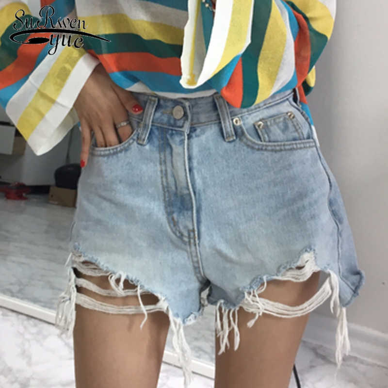 

Fashion Summer Women Shorts Sexy Shorts High Waist Washed Hole Brushed Denim Shorts Solid Plus Size Lady Trousers 8751 210527, Black