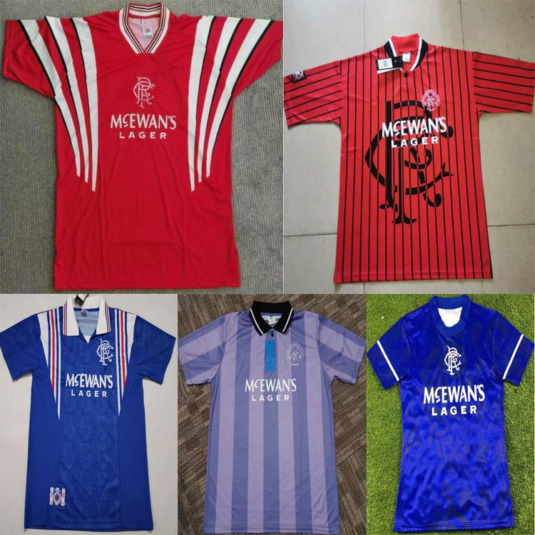 

87 90 92 94 96 97 99 01 Glasgow Rangers Retro soccer jerseys blue away white GASCOIGNE LAUDRUP Soccer Shirts MCCOIST football kits, Black;yellow
