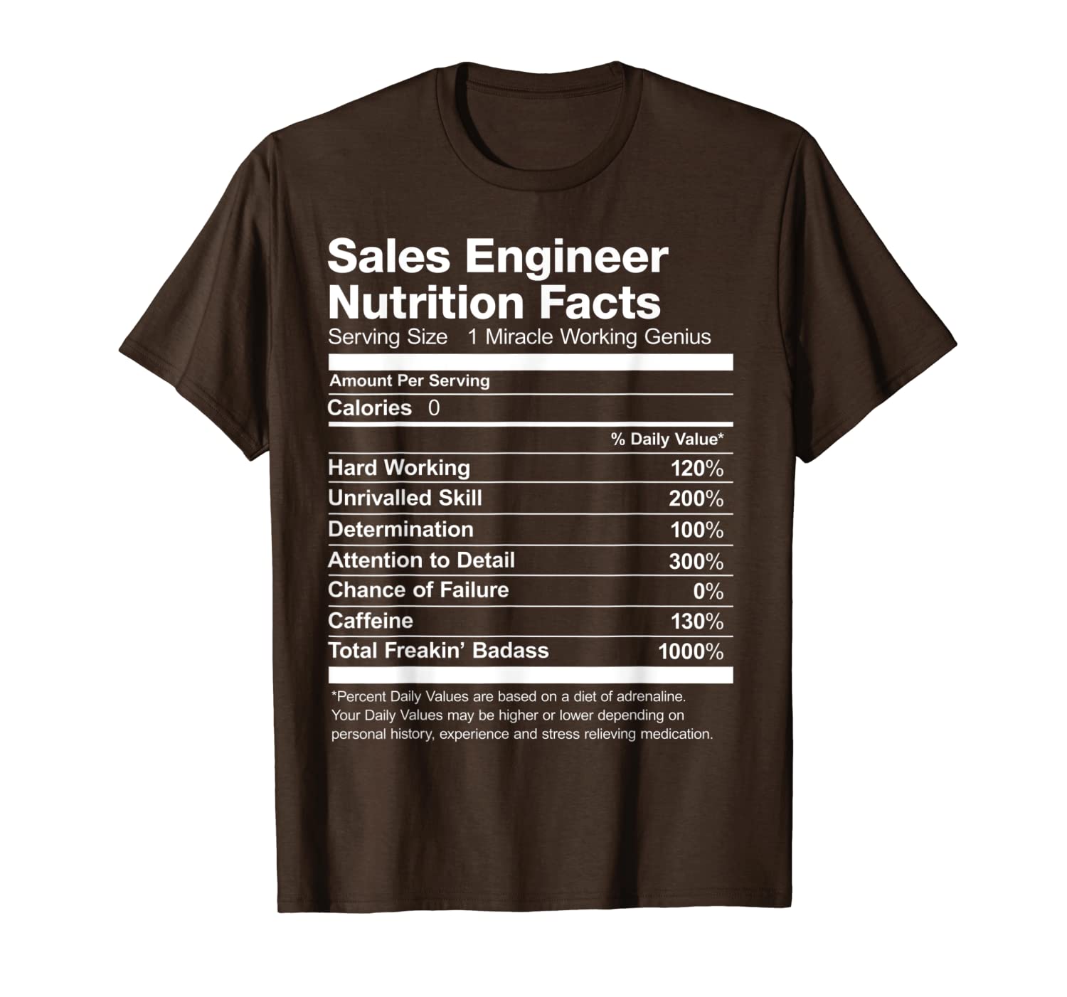 

sales engineer nutrition facts name funny t-shirt, White;black