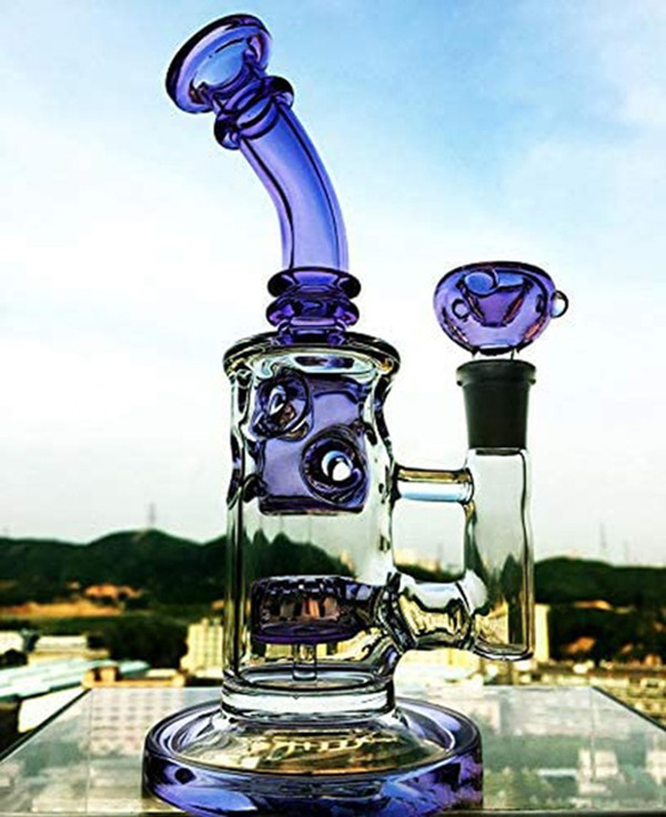 

8.4 inchs Hookahs Purple Bong Klein Recycler Dab Rigs Thick Glass Water Bongs Smoking Glass Pipes Small Bong With 14mm Bowl Tobacco