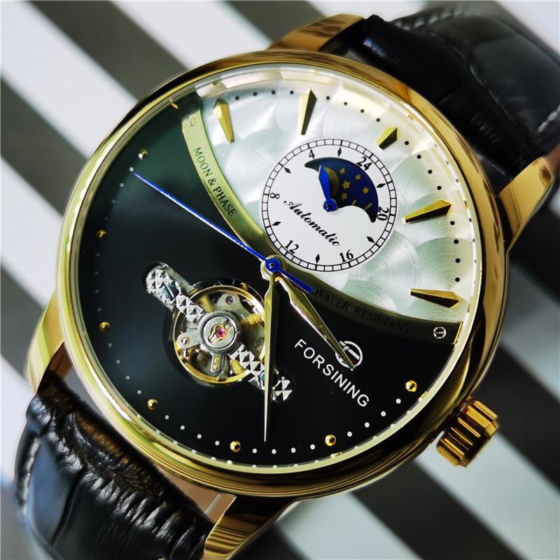 

Wristwatches Forsining 2021 Top Brand Automatic Watch For Men Moon Phase Skeleton Mechanical Watches Casual Leather Band Horloges Man Clock, Type 6