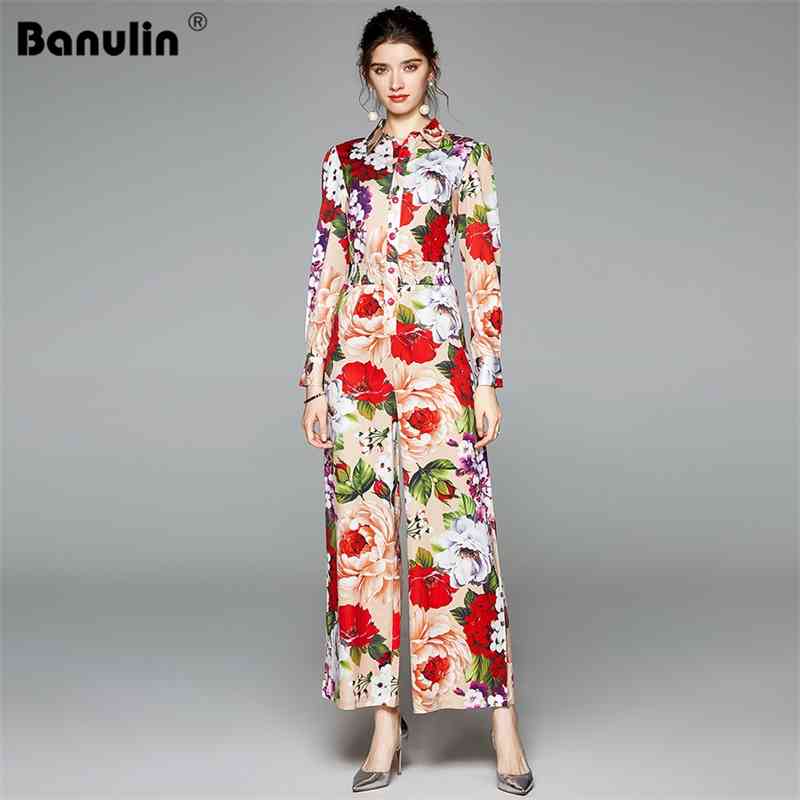 

Runway Designer Autumn Rompers Turn Down Neck Long Sleeve Elastic Waist Floral Print Playsuits Women Jumpsuits 210603, Yellow