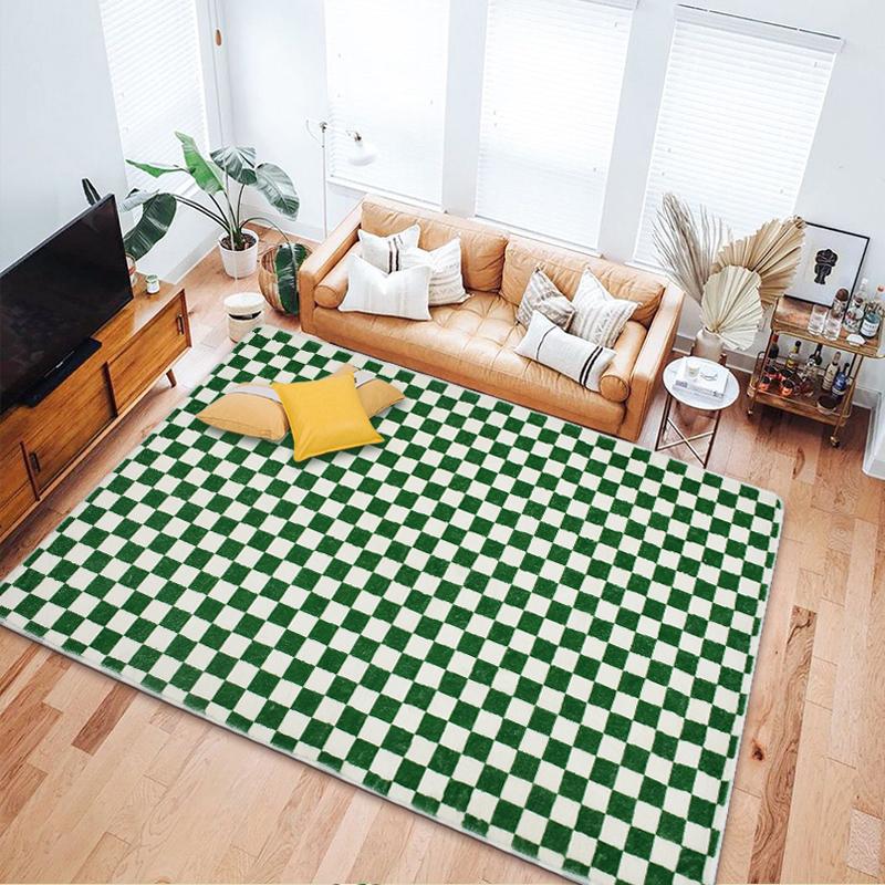 

Carpets INS Large Carpet Checkerboard Plaid Area Rugs For Living Room Non-Slip Floor Mat Plush Bedside Rug Soft Kids Play Mats Alfombra, Black plaid