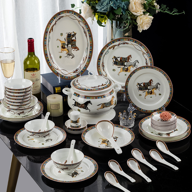 

Dinnerware sets western style 58 pcs tableware plate factory supply hometown made in Jingdezhen