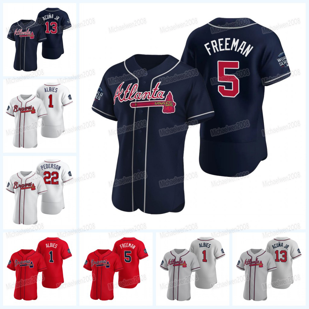 

Freddie Freeman 2021 WS Champion Jerseys Ian Anderson Joc Pederson Chris Martin Ozzie Albies Austin Riley Dansby Swanson Orlando Arcia Kyle Wright A.J. Minter, 40