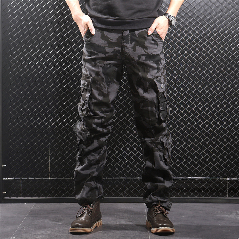 

2021 New Men's Camouflage Multi Pocket Cotton Camo Army Track Long Trousers Male Streetwear Overalls Pryf, Green camo