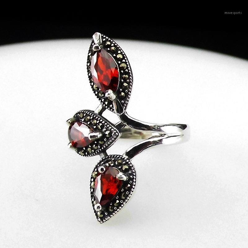 

Cluster Rings High Quality Classic Vintage Ring For Women 925 Sterling Silver Jewelry Natural Gemstone Garnet Ruby Girls Gift Leaves Shape1